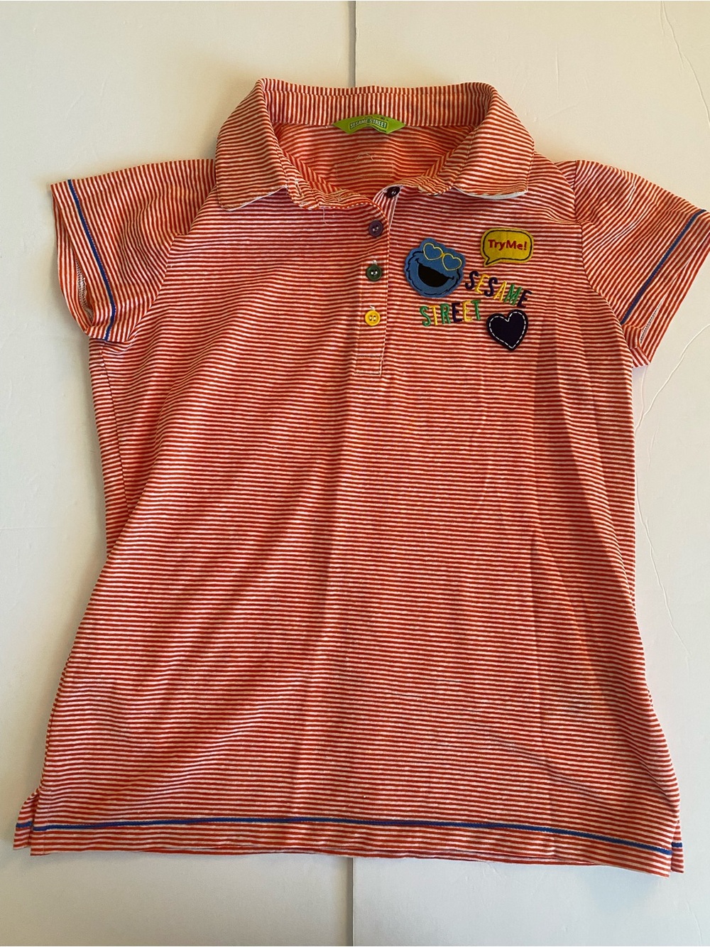 2004 Sesame Street Cookie Monster striped polo shirt